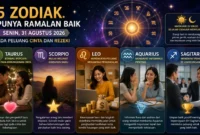Ilustrasi lima zodiak dengan ramalan baik pada Senin (31/8/2026). (Foto: AI Generated) 