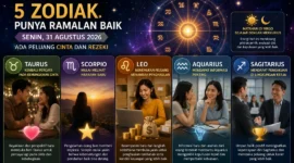Ilustrasi lima zodiak dengan ramalan baik pada Senin (31/8/2026). (Foto: AI Generated) 