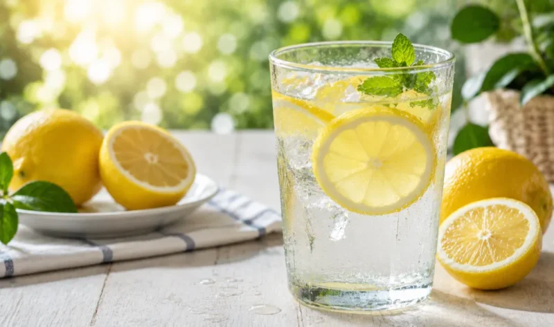 Ilustrasi air lemon. (Foto: AI Generated)
