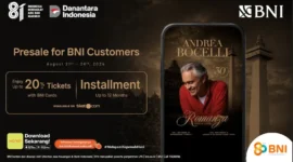 BNI buka presale tiket Andrea Bocelli mulai 21 Agustus hingga 24 Agustus 2026. (Foto: BNI)