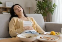 Ilustrasi badan lemas setelah makan. (Foto: AI Generated)