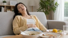 Ilustrasi badan lemas setelah makan. (Foto: AI Generated)