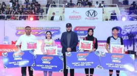 Wali Kota Padang, Fadly Amran menghadiri Closing Ceremony Honda DBL with Kopi Good Day 2026 West Sumatera di GOR Prayoga Padang, Sabtu (22/8/2026). (Foto: Pemko Padang)