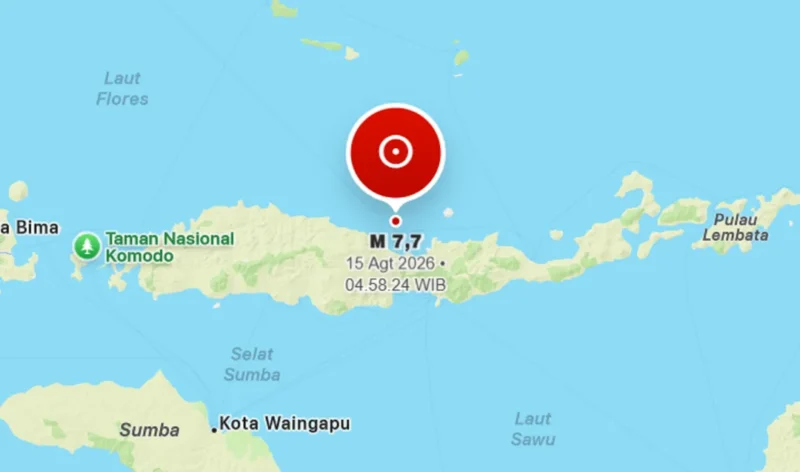 Gempa bumi berkekuatan magnitudo 7,0 mengguncang NTT pada Sabtu (15/8/2026) pagi. (Foto: BMKG) 