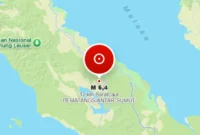 Gempa bumi berkekuatan magnitudo 6,4 mengguncang wilayah Kabupaten Simalungun, Sumatera Utara pada Sabtu (15/8/2026), pukul 17.54 WIB. (Foto: BMKG)
