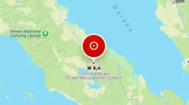 Gempa bumi berkekuatan magnitudo 6,4 mengguncang wilayah Kabupaten Simalungun, Sumatera Utara pada Sabtu (15/8/2026), pukul 17.54 WIB. (Foto: BMKG)