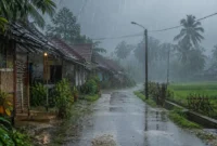 Ilustrasi hujan lebat. (Foto: AI Generate)