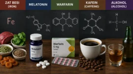 Ilustrasi zat besi, melatonin, warfarin, kafein dan alkohol. (Foto AI Generated)