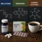 Ilustrasi zat besi, melatonin, warfarin, kafein dan alkohol. (Foto AI Generated)