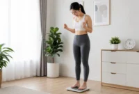 Ilustrasi Wanita menimbang berat badan. (Foto: AI Generate)