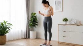 Ilustrasi Wanita menimbang berat badan. (Foto: AI Generate)
