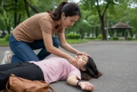 Ilustrasi menolong orang pingsan. (Foto: AI Generate)