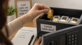 Ilustrasi menyimpan batangan emas sebagai dana darurat. (Foto: AI Generate)