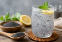 Ilustrasi minuman biji selasih. (Foto: AI Generated)