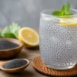 Ilustrasi minuman biji selasih. (Foto: AI Generated)

