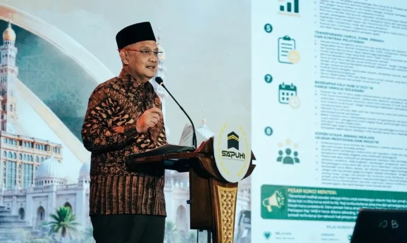 Menhaj Mochammad Irfan Yusuf saat menghadiri Mukernas III SAPUHI di Malang, Jawa Timur, Selasa (11/8/2026). (Foto: Kemenhaj)