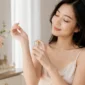 Ilustrasi seorang wanita menggunakan parfum. (Foto: AI Generated)
