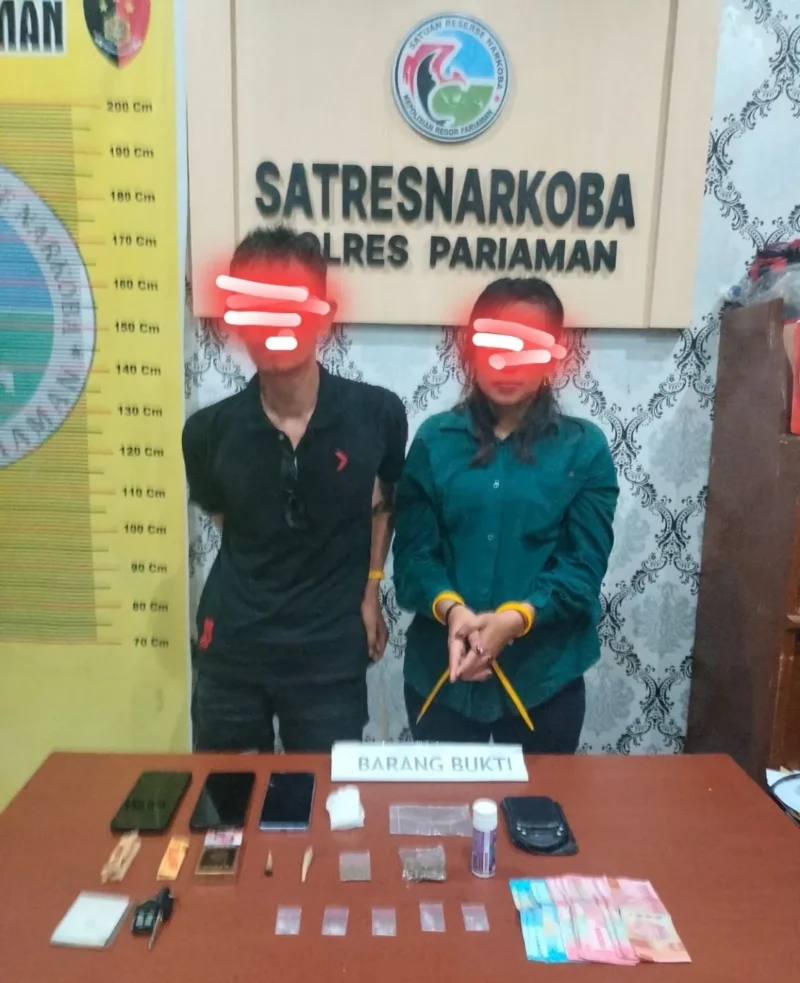 Satresnarkoba Polres Pariaman mengamankan pasutri yang diduga terlibat dalam peredaran narkotika di Kota Pariaman. (Foto: Humas Polda Sumbar)