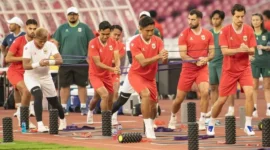 Pemain Timnas Indonesia menjalani sesi latihan menjelang laga melawan Vietnam pada Grup A ASEAN Hyundai Cup 2026 di Stadion Pakansari, Bogor. (Foto: aseanutdfc.com)