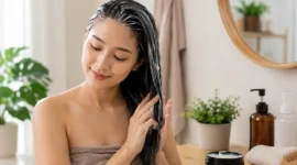 Ilustrasi wanita melakukan perawatan rambut. (Foto: AI Generate)