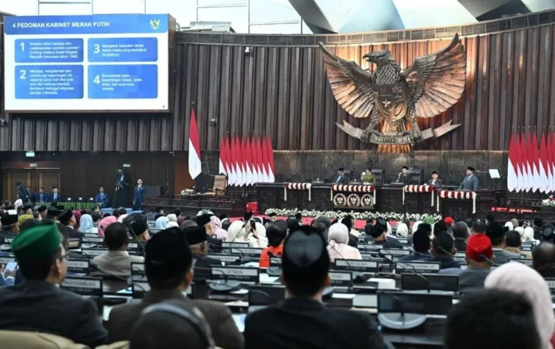 Presiden Prabowo saat pidato kenegaraan pada Sidang Tahunan MPR RI serta Sidang Bersama DPR RI dan DPD RI di Gedung Nusantara MPR/DPR/DPD RI, Jakarta, Jumat (14/8/2026). (Foto: BPMI Setpres)