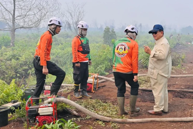 Presiden Prabowo Subianto turun langsung ke lokasi karhutla di Desa Limbung, Kabupaten Kubu Raya, Kalimantan Barat, Sabtu (22/8/2026). (Foto: BPMI Setpres)