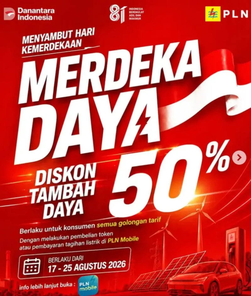 Promo tambah daya PLN 50 persen berlaku hingga 25 Agustus 2026. (Foto: IG @plnsumbar)