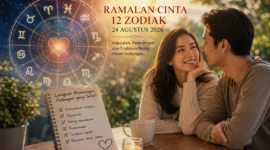 Ilustrasi ramalan cinta 12 zodiak Senin 24 Agustus 2026. (Foto: AI Generated)