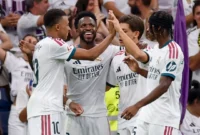 Pemain Real Madrid saat merayakan gol ke gawang Malaga di Santiago Bernabeu, Minggu (30/8/2026). (Foto: IG @realmadrid)