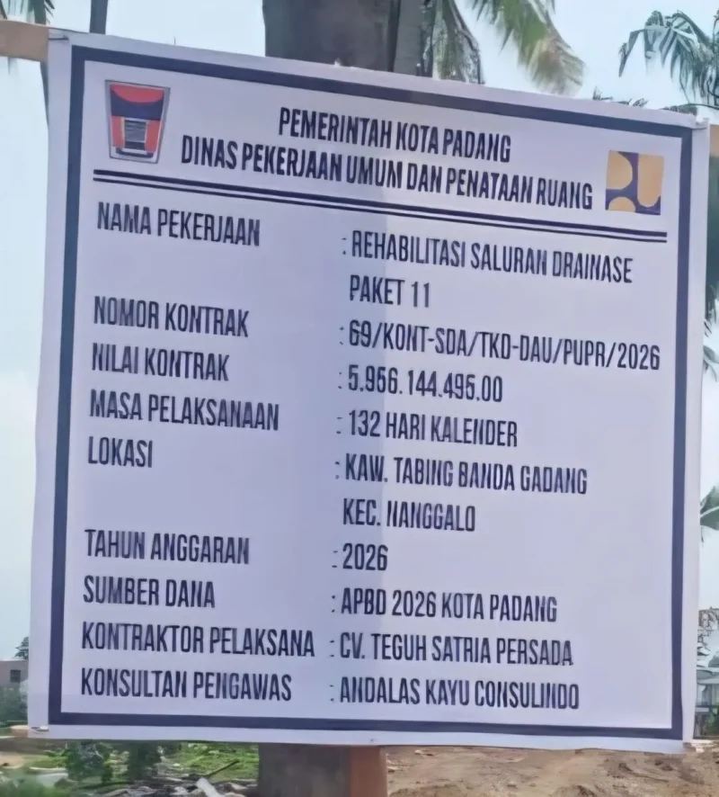 Rehabilitasi drainase Tabing Banda Gadang. (Foto: Pemko Padang)