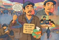 Ilustrasi Rusli penjual hanger jilbab.