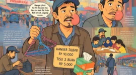 Ilustrasi Rusli penjual hanger jilbab.