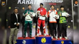 Bripda Farhan Al Amin meraih medali emas dalam Thailand Open Karate Championship 2026 di Thailand. (Foto: Polda Sumbar)
