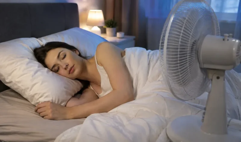 Ilustrasi tidur dengan kipas angin. (Foto: AI Generate)