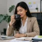 Ilustrasi wanita minum kopi. (Foto: AI Generated)