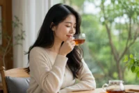 Ilustrasi wanita minum teh. (Foto: AI Generate)