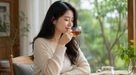 Ilustrasi wanita minum teh. (Foto: AI Generate)