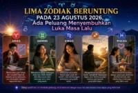Ilustrasi lima zodiak beruntung pada 23 Agustus 2026. (Foto: AI Generated)