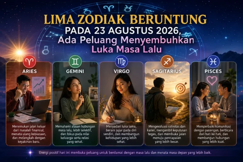 Ilustrasi lima zodiak beruntung pada 23 Agustus 2026. (Foto: AI Generated)