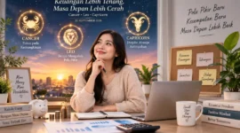 Ilustrasi 3 zodiak mulai keluar dari masalah keuangan 22 September 2026. (Foto: AI Generated)