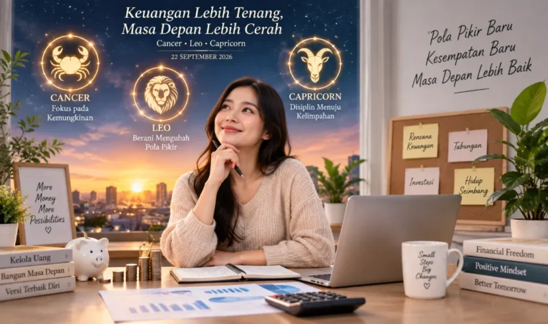 Ilustrasi 3 zodiak mulai keluar dari masalah keuangan 22 September 2026. (Foto: AI Generated)