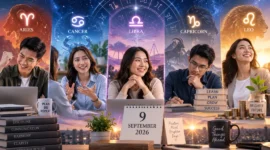 Ilustrasi 5 zodiak dengan horoskop terbaik 9 September 2026. (Foto: AI Generated)