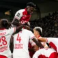 Pemain AS Monaco melakukan selebrasi usai membobol gawang PSG di Parc des Princes, Sabtu (5/9/2026) dini hari WIB. (Foto: IG @asmonaco)