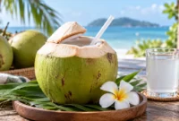 Ilustrasi air kelapa. (Foto: AI Generated)