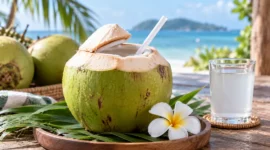 Ilustrasi air kelapa. (Foto: AI Generated)