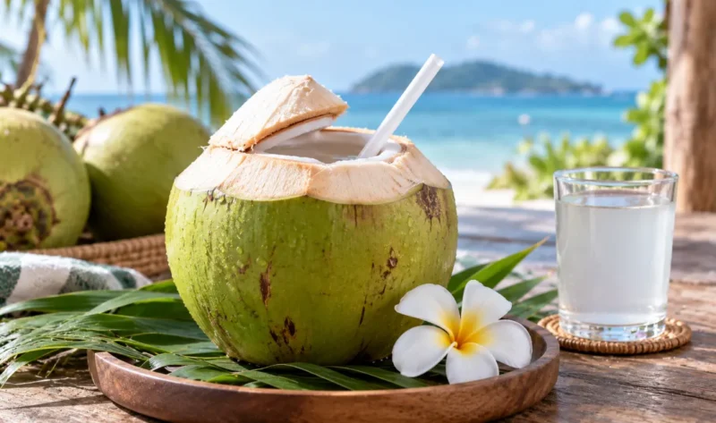 Ilustrasi air kelapa. (Foto: AI Generated)