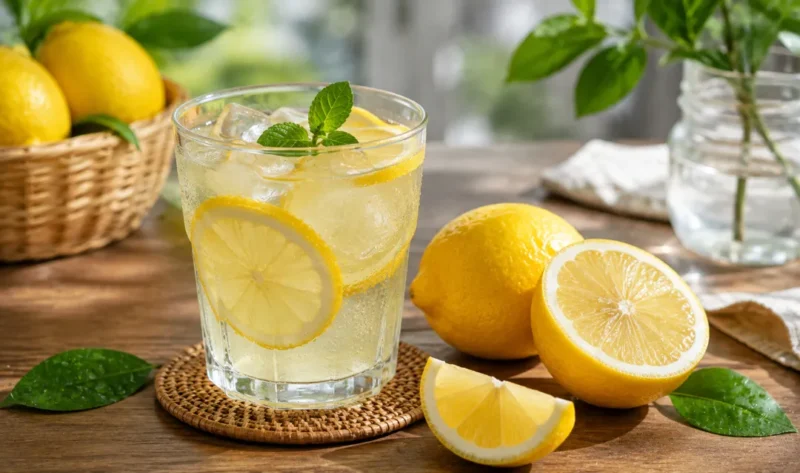 Ilustrasi air lemon. (Foto: AI Generated)