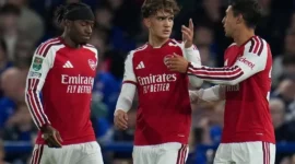 Arsenal menang 4-2 atas Ipswich di Carabao Cup. Max Dowman mencetak dua gol dan membawa The Gunners ke babak keempat. (Foto: IG @thecarabaocup)