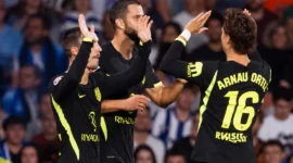 Pemain Atletico Madrid merayakan gol ke gawang Real Sociedad di Reale Arena, Senin (14/9/2026) dinihari WIB. (Foto: IG @atleticodemadrid)