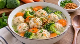 Ilustrasi bakso ayam sayur. (Foto: AI Generated)